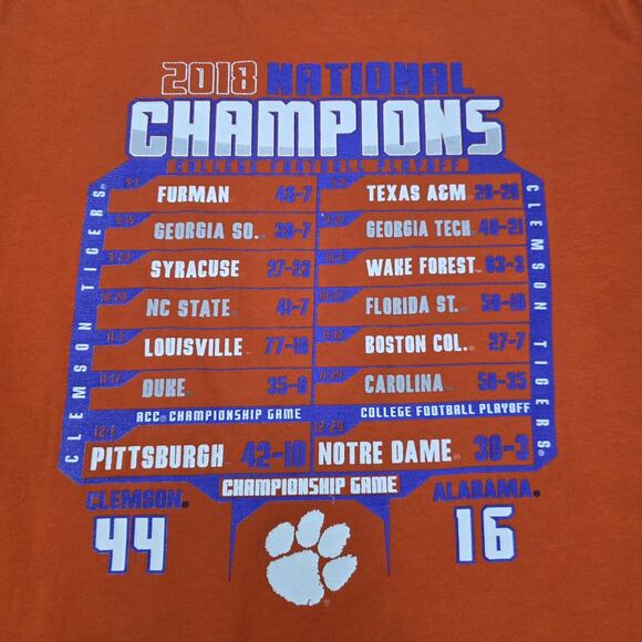 Clemson Tigers Shirt Mens XL Orange NCAA Football 2018 National Champions Hanes - Picture 12 of 14